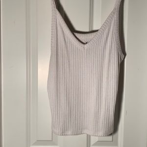 AE Soft and Sexy White Ribbed, V-Neck Tank Top